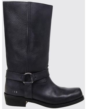 Golden Goose Square Toe Leather Western Boots With A Low Cuban Heel - Blue