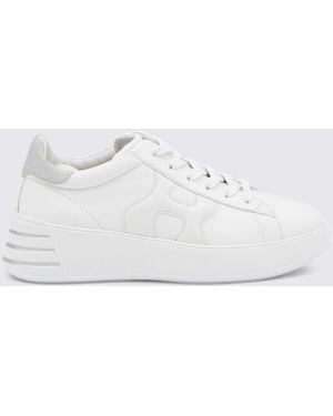 Hogan Rebel H562 Calfskin Leather Platform Trainers With Logo - White