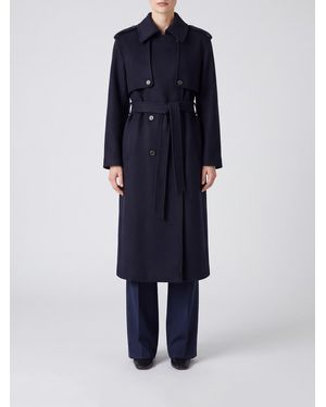 IVY & OAK Langer Zweireihiger Woll-Bademantel Von Mit Bindegürtel - Blau