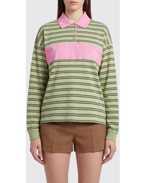 Versace Long-Sleeved Cotton Polo Shirt With Striped Pattern And Logo - Green