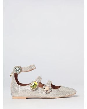 Kurt Geiger Satin Mary Jane Ballet Flats With Inset Rhinestones - White