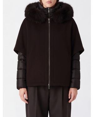 Moorer Short Wool And Cashmere Coat With A Shearling-Lined Hood - Black