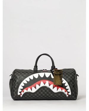 Sprayground Saffiano Coated Cotton Duffle Bag With Check Pattern And Logo - Gray