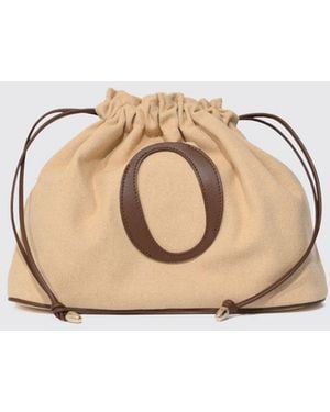 Orciani Canvas And Smooth Leather Bucket Bag With Applied Logo - Natural