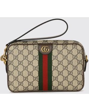 Gucci Ophidia Gg Supreme Fabric Pouch With Web Stripe - Natural
