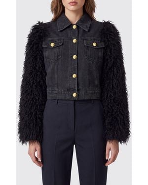 Twinset Jeansjacke Aus Baumwolle Mit Kunstpelzdetails - Blau