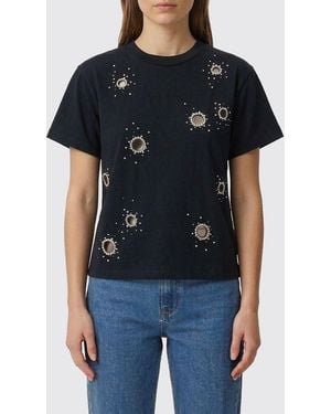 Des Phemmes Camiseta De Algodón Con Cuello Redondo Y Aplicaciones - Negro