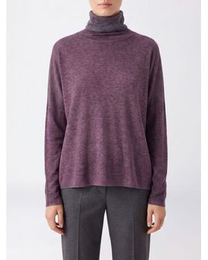 Avant Toi Pull À Col Roulé En Mélange De Laine Et Cachemire À Manches Longues Et Bords Côtelés - Violet