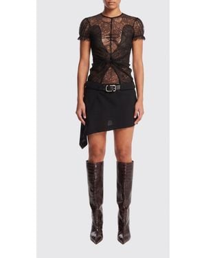 The Attico Asymmetrical Lace And Jersey Crewneck Mini Dress With Slim Fit - Black