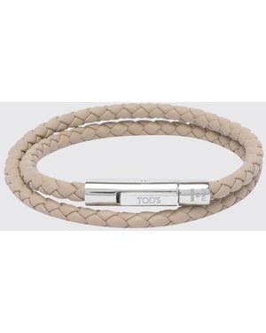 Tod's Mycolors Braided Calfskin Bracelet With Engraved Logo - Natural
