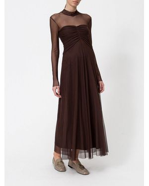 Twinset Langärmeliges Tüll-Abendkleid Mit Rundhalsausschnitt - Braun