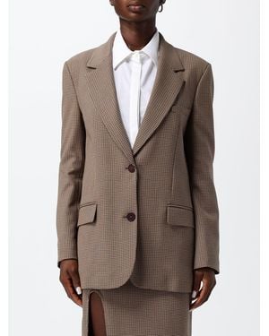 Mar De Margaritas Single-Breasted Houndstooth Blazer With Peak Lapels - Natural