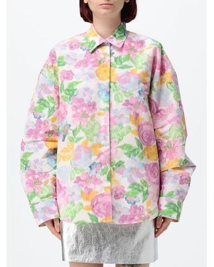 MSGM Locker Geschnittenes Hemd Aus Crêpe Mit Blumenmuster Und Französischem Kragen - Grau