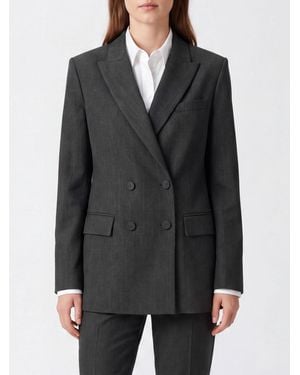 FEDERICA TOSI Double-Breasted Wool Blend Ceremony Blazer With Peak Lapels - Grey