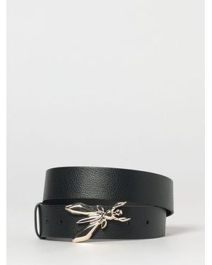 Patrizia Pepe Adjustable Grained Leather Belt With Metal Fly Monogram Buckle - Black