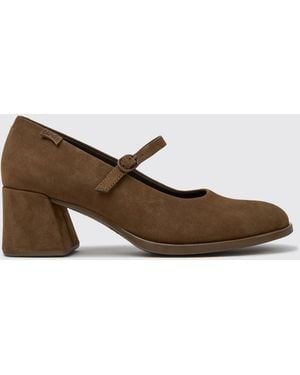 Camper Kora Suede Mary Jane Pumps With Flared Mid-Heel - Brown