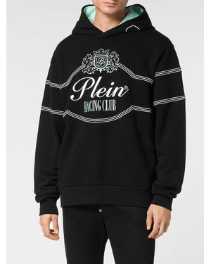 Philipp Plein Relaxed Fit Cotton Hoodie With Embroidered Logo - Black
