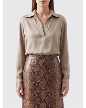 Tom Ford V-Neck Silk Blouse With Long Dropped-Shoulder Sleeves - Brown