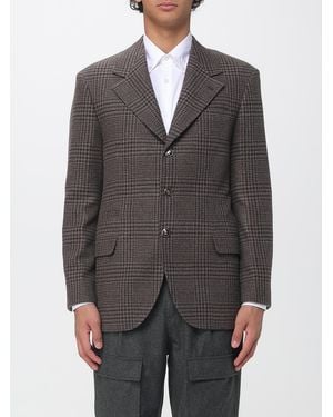 Brunello Cucinelli Single-Breasted Tartan 100% Cashmere Blazer - Grey