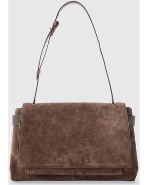Brunello Cucinelli Suede Shoulder Bag With Monili Embellishment - Brown