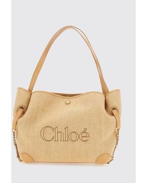 Chloé ChloÉ Clover Linen And Cotton Shoulder Bag With Jacquard Logo - Natural