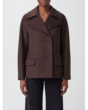 FEDERICA TOSI Short Double-Breasted Wool And Cashmere Coat With Lapels - Brown