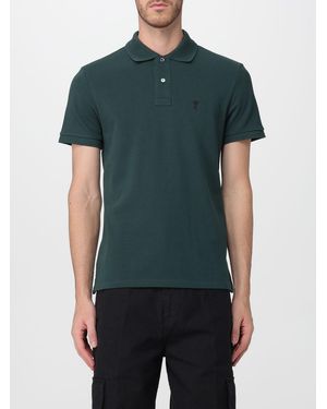 Ami Paris Cotton Short-Sleeved Polo Shirt With Embroidered Logo - Green