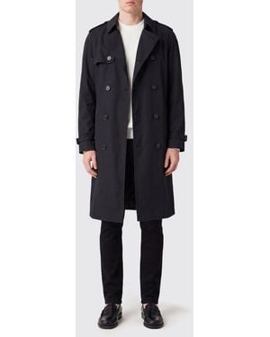 BOSS Double-Breasted Cotton Knee-Length Trench Coat With Belt And Epaulettes - Blue