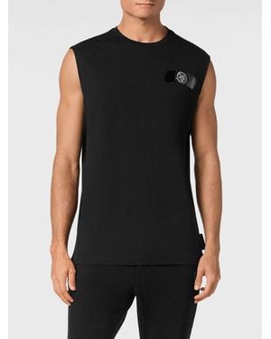 Philipp Plein Cotton Tank Top With Contrast Logo And Round Neck - Black