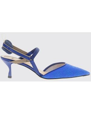 Fendi Colibrì Lite Leather And Fabric Slingback With Floral Motif - Blue