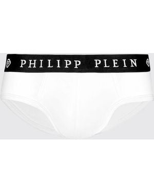 Philipp Plein Stretch Cotton Briefs With Logo - White