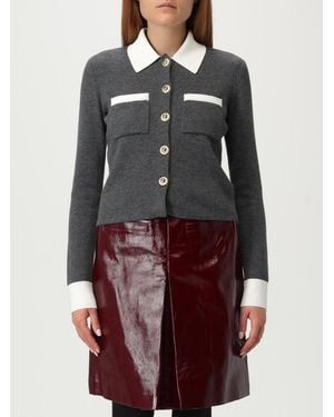 Self-Portrait Button-Up Collared Cardigan With Pockets - Grey