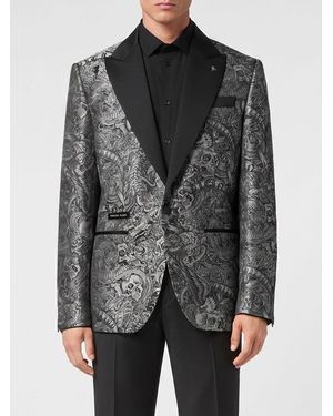 Philipp Plein Tattoo-Print Single Breasted Blazer - Grey