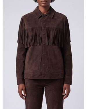 FRAME Chaqueta Camisera De Ante Bordado Con Cuello Clásico - Marrón