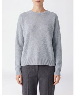 Kujten Jersey De Cuello Redondo 100% Cachemir Con Manga Larga Y Ribetes Acanalados - Gris
