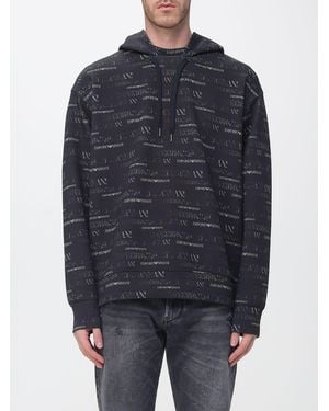 Emporio Armani Monogram Logo Cotton Blend Hoodie - Blue