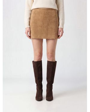 KHAITE Mid-Rise Suede Leather Pencil Mini Skirt - Natural