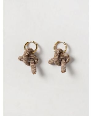Fabiana Filippi Brass Dangle Earrings With Crystals And Stone Charm - Natural