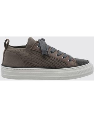Brunello Cucinelli Cotton Crochet Knit Trainers With Monile - Grey
