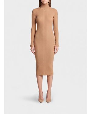 Elisabetta Franchi Slim Fit Turtleneck Midi Knit Dress - White