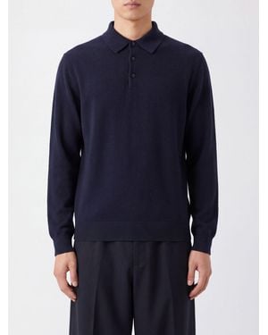 Umit Benan Long-Sleeved Cashmere And Silk Knit Polo - Blue
