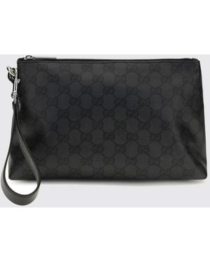 Gucci Essence Gg Monogram Coated Cotton Pouch With Wrist Strap - Black