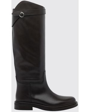 Poeve Kniehohe Stiefel Von Aus Glattem Kalbsleder Mit Riemen - Schwarz