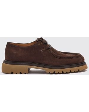 Ferragamo Suede Derby Shoes With Notched Sole - Brown