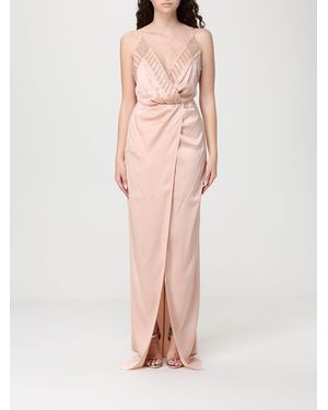 Elisabetta Franchi Long Satin Dress With Sequins - Pink