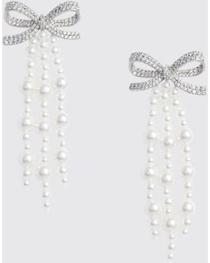 Self-Portrait Chromed Brass Earrings With Rhinestones And Synthetic Pearls - Blue