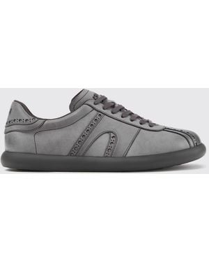 Camper Twins Calfskin Leather Sneakers With Brogue Detailing And Tonal Logo - Gray