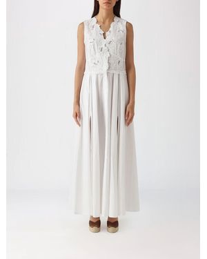 Ermanno Scervino A-Line Cotton Long Dress With Macramé Lace Inserts - White