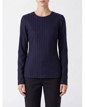 Thelatest Schmal Geschnittener Nadelstreifen-Pullover Aus Wollmischung Mit Reißverschluss Hinten - Blau