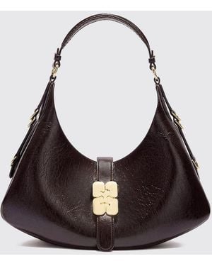Ganni Kat Bio-Based Polyurethane Hobo Bag With Butterfly Logo - Black